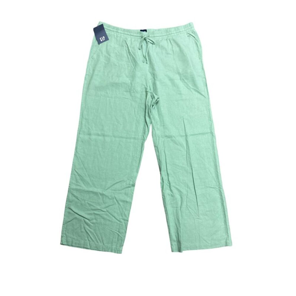 GAP Women's Drawstring Elastic Waist Linen Pull On Pant - Granite Green